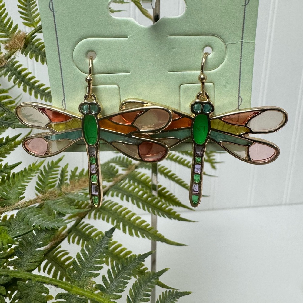 Abstract Glass Dragonfly Earrings - NWT